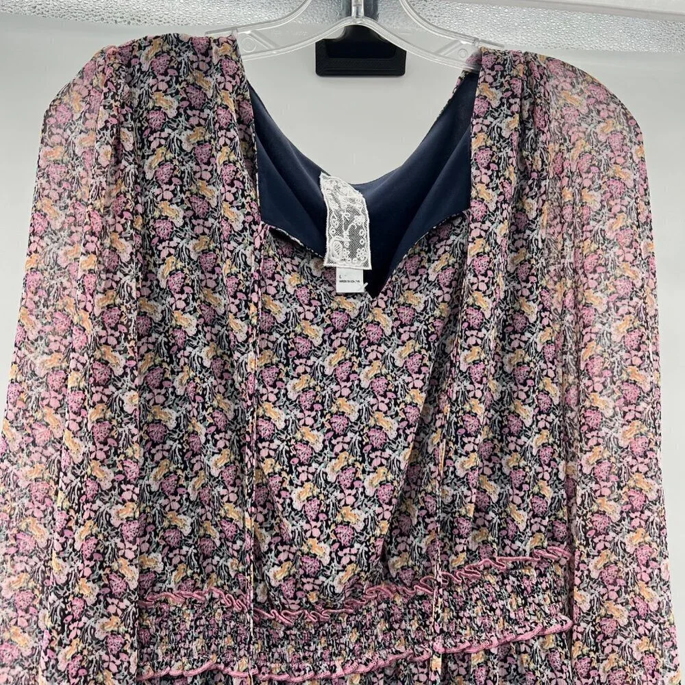 Sadie & Sage Women's Floral A-Line Dress Long Sleeve Size Large Above Knee - Picture 2 of 9